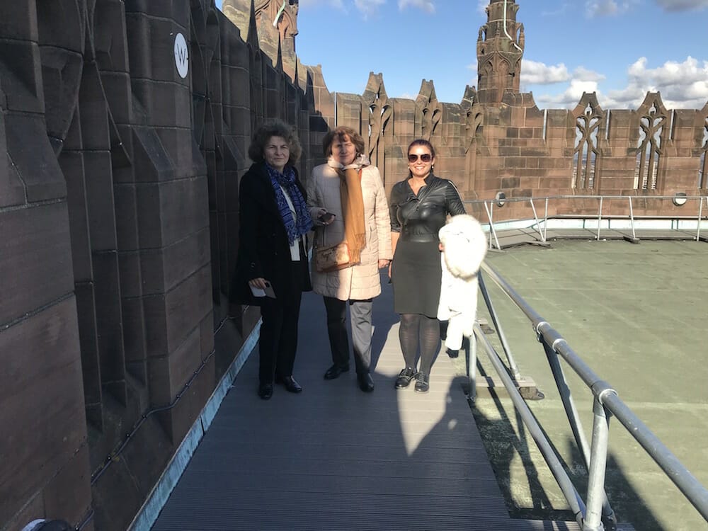 The team from Pleven Medical University at the top of Liverpool cathedral